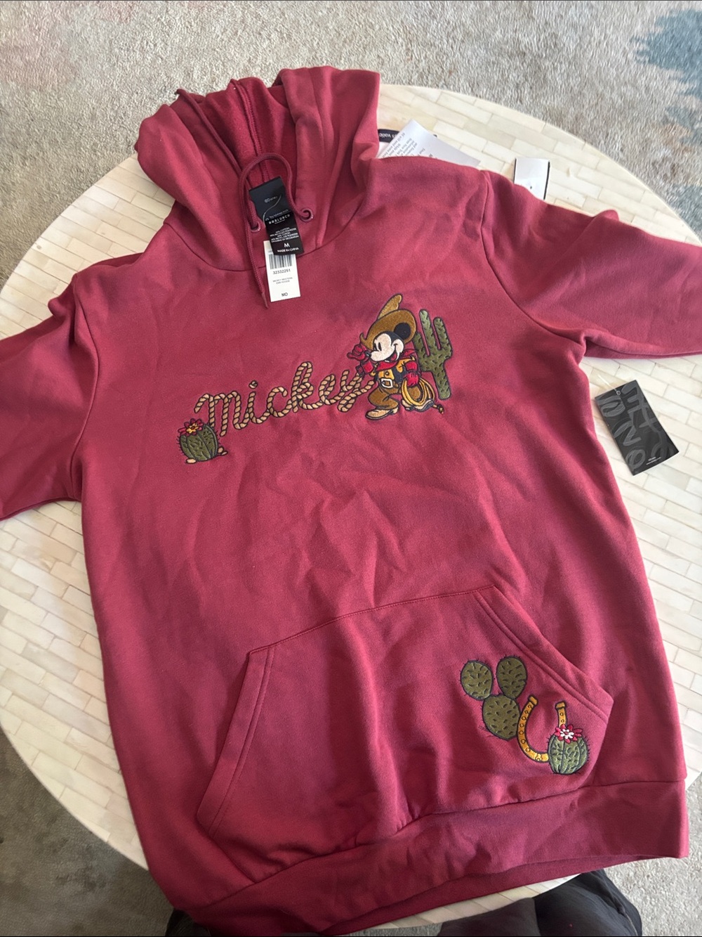 Disney womens  Red Mickey Desert Hoodie with Embroidered Cactus